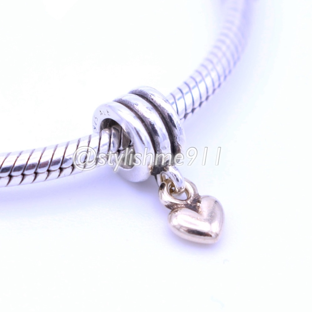 Authentic PANDORA Two-Tone Sterling Silver/ 14k Gold Heart Dangle